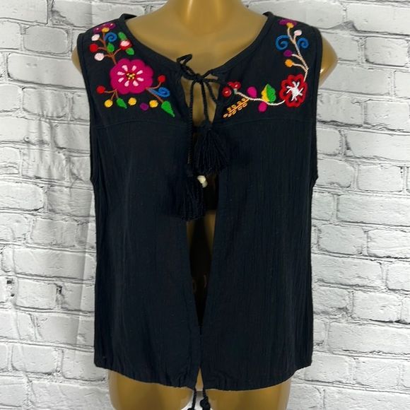 SENSI STUDIO top blouse tassels embroidered colorful size small - Picture 3 of 13